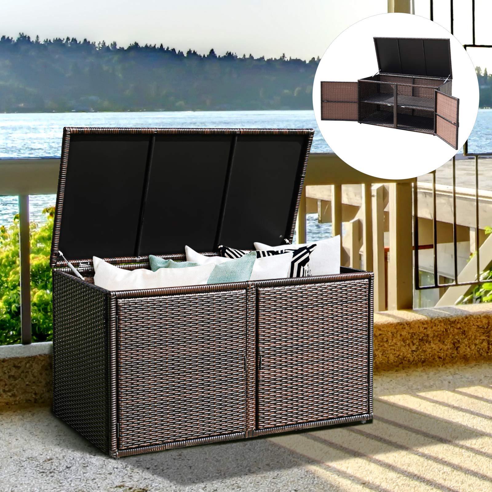 HAPPYGRILL Deck Box Outdoor Wicker Storage Box Cabinet 88 Gallon Storage Container Bin Box for Toys Furniture Tools in Garden Balcony Porch Yard - CookCave