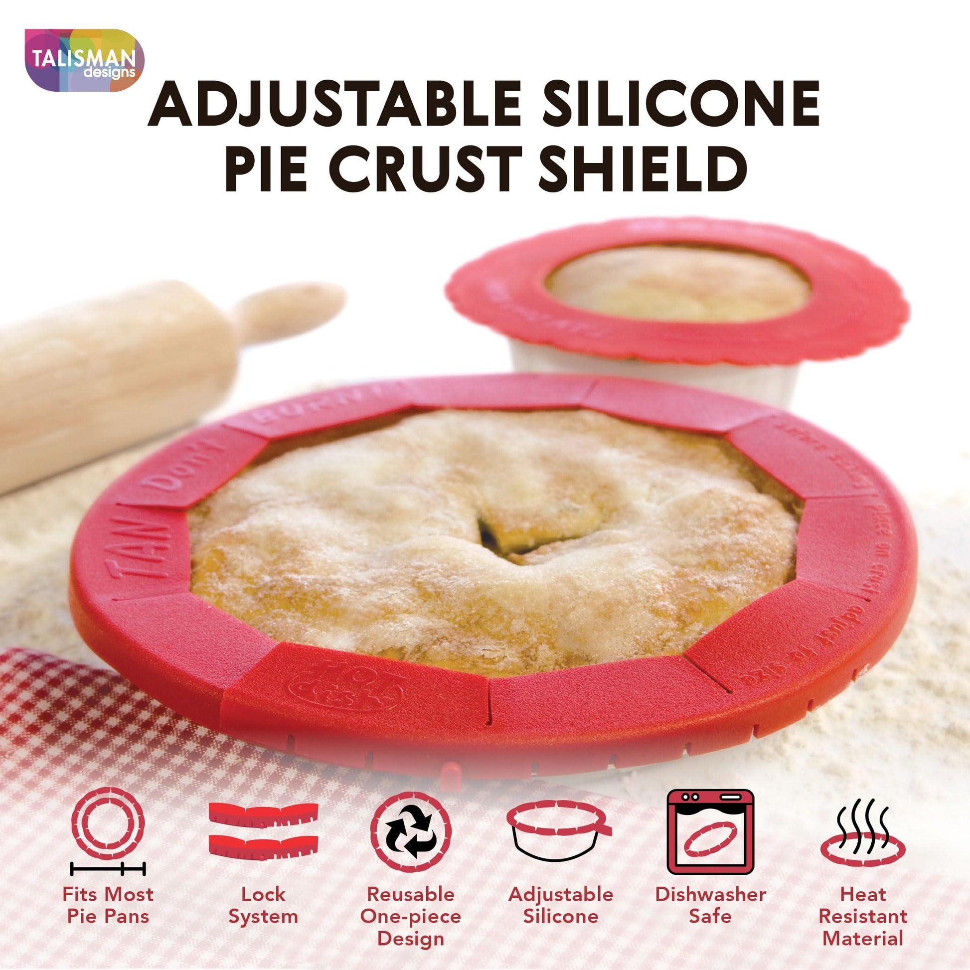 Talisman Designs Baking Pie Crust Shield Protector Cover for Edges of Pie - 8-inch to 11.5-inch Adjustable Silicone Baking Accessory for Making the Perfect Pie | Set of 1 - CookCave