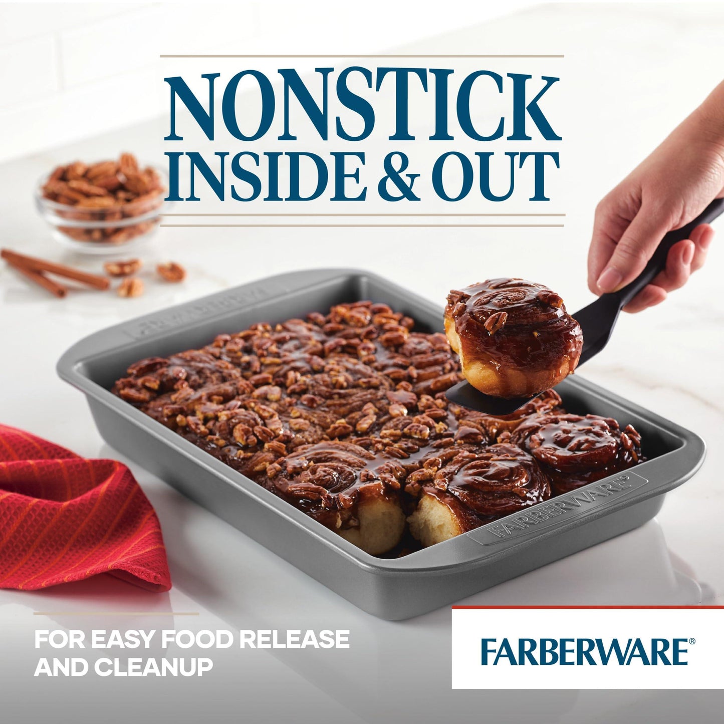 Farberware Nonstick Bakeware Baking Pan With Lid / Nonstick Cake Pan With Lid, Rectangle - 9 Inch x 13 Inch, Gray - CookCave