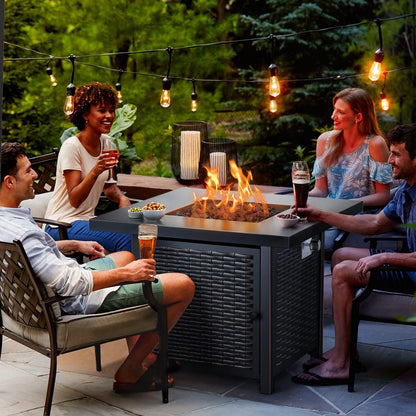 Ciays Propane Fire Pits 32 Inch Outdoor Gas Fire Pit, 50,000 BTU Steel Fire Table with Lid and Lava Rock, Add Warmth and Ambience to Gatherings and Parties On Patio Deck Garden Backyard, Black - CookCave