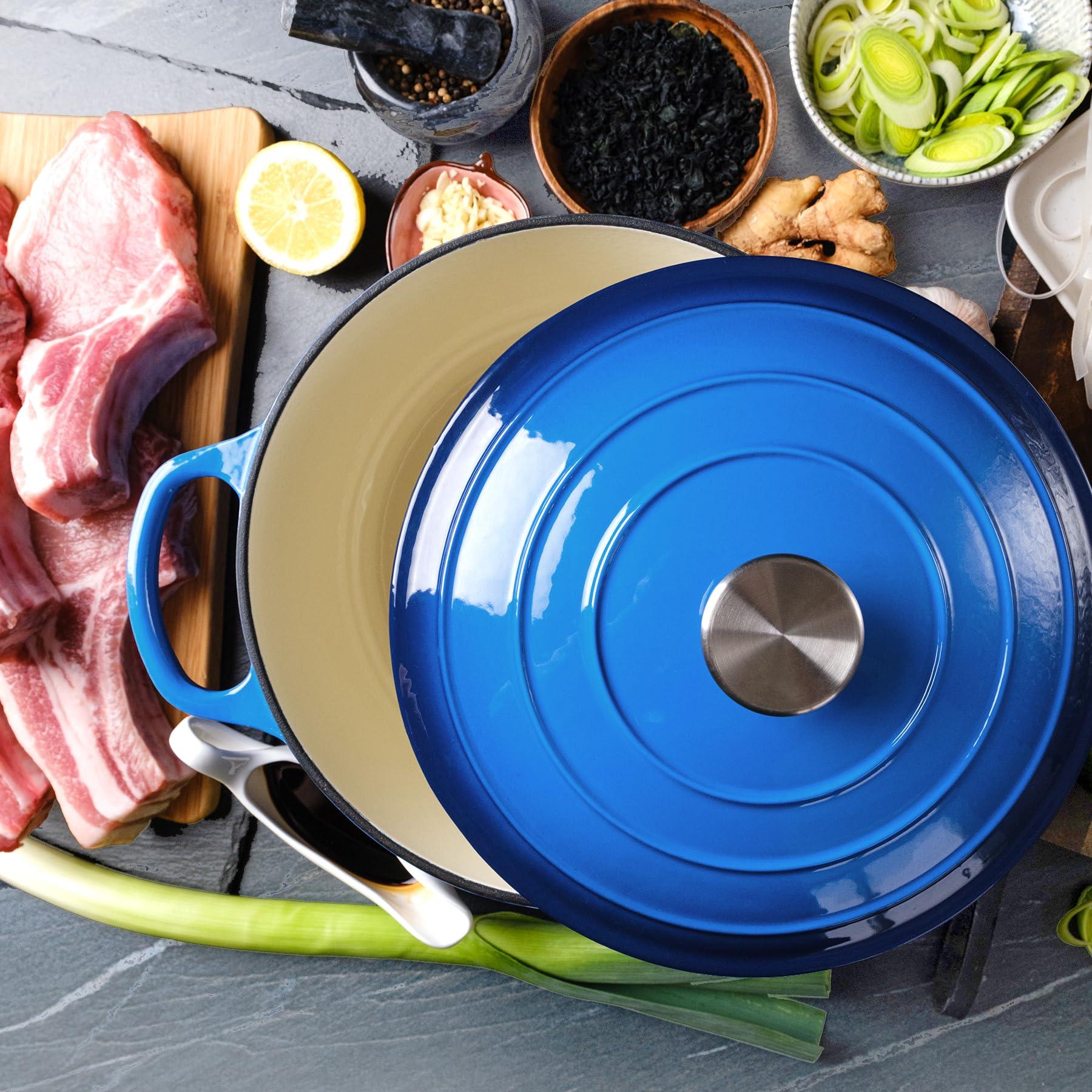 6 Quart Enameled Cast Iron Dutch Oven with Lid - Big Dual Handles - Oven Safe up to 500°F - Classic Round Pot for Versatile Cooking Blue - CookCave