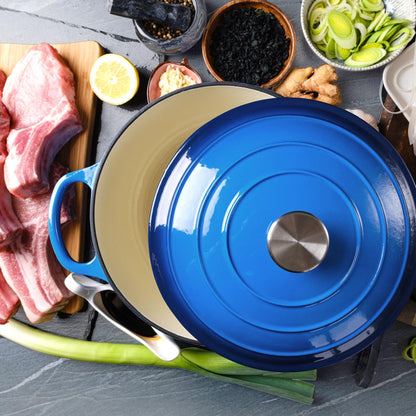 6 Quart Enameled Cast Iron Dutch Oven with Lid - Big Dual Handles - Oven Safe up to 500°F - Classic Round Pot for Versatile Cooking Blue - CookCave