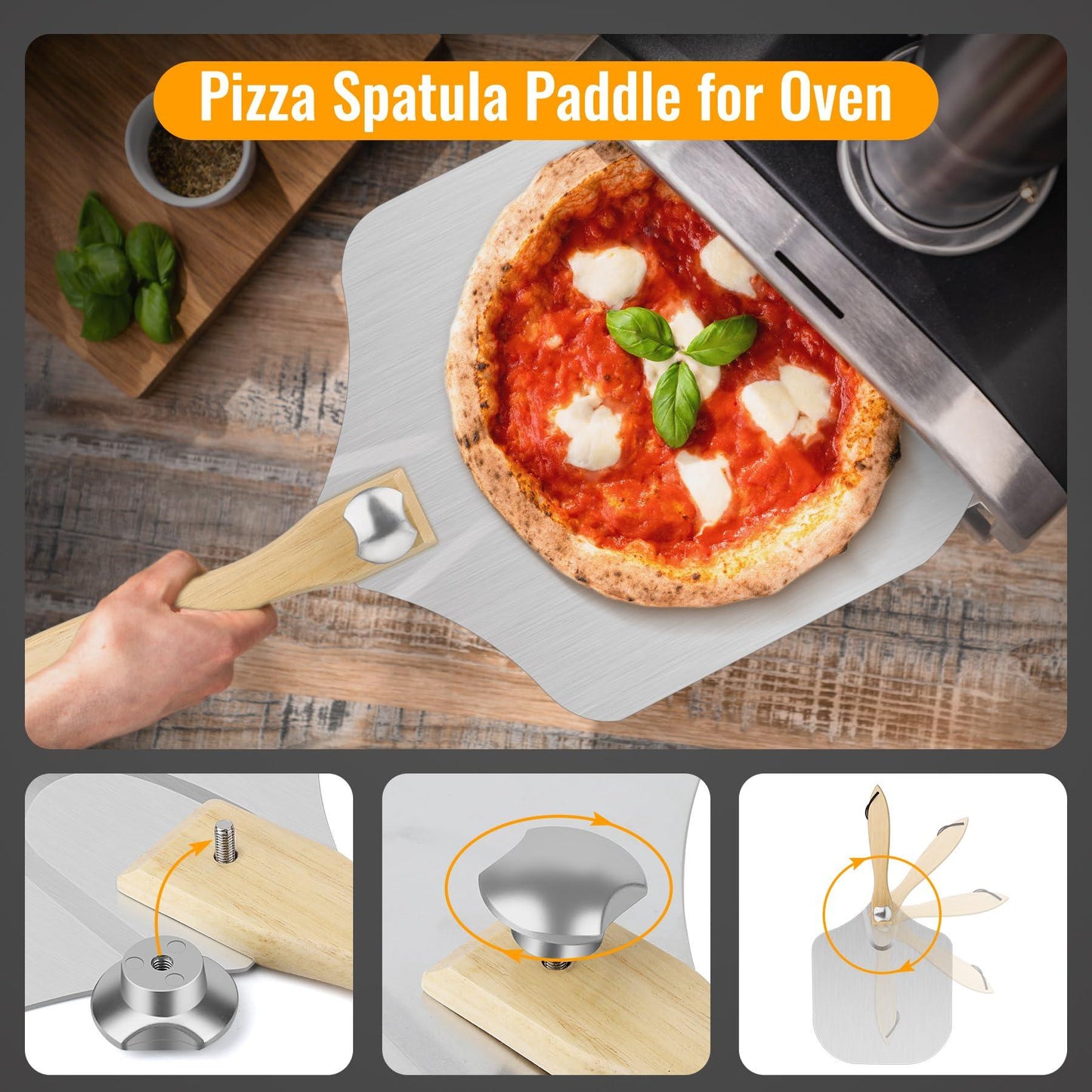 Pizza Peel Pizza Pan Set, 12" x 14" Pizza Spatula for Oven, Aluminum Pizza Paddle with Rocker Cutter Scraper Pie Server Oil Brush, Pizza Oven Accessories Tools, Baking Pizza, Dough, Bread & Pastry - CookCave