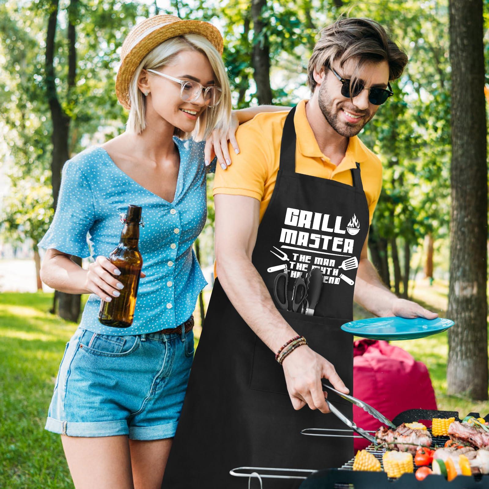 Riqiaqia Gifts for Men, Chef Apron with 3 Pockets, Adjustable Dad Aprons, Perfect for Kitchen Cooking, BBQ, Grilling, Birthday Christmas Valentine's Day Gifts for Husband, Dad - CookCave