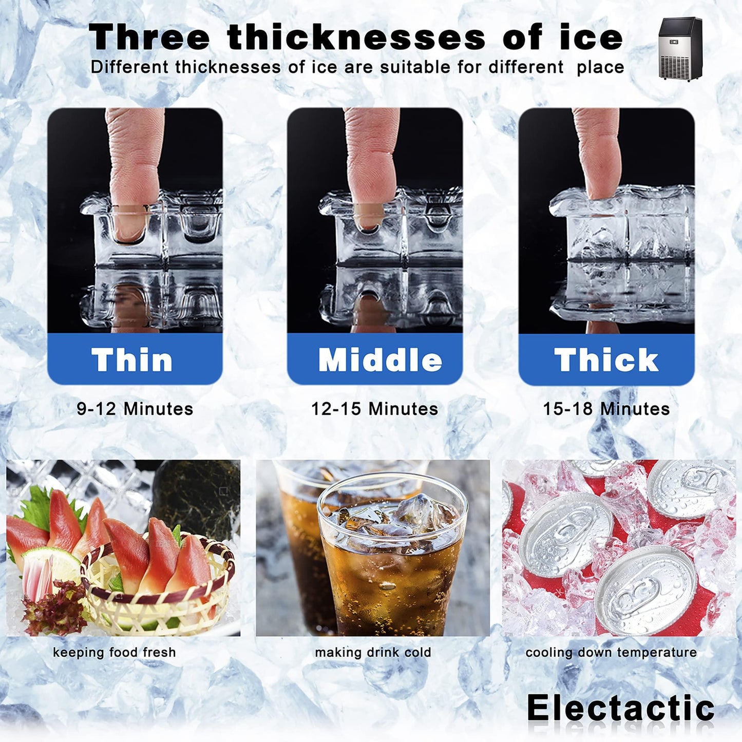 Electactic Ice Maker, Commercial Ice Machine,100Lbs/Day, Stainless Steel Ice Machine with 48 Lbs Capacity, Ideal for Restaurant, Bars, Home and Offices, Includes Scoop - CookCave