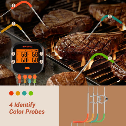 Inkbird WiFi Meat Thermometer IBBQ-4T, Wireless WiFi BBQ Thermometer for Smoker, Oven | APP Calibration Temp Graph | Mobile Notification Timer Alarm | Rechargeable Digital Grill Thermometer, 4 Probes - CookCave