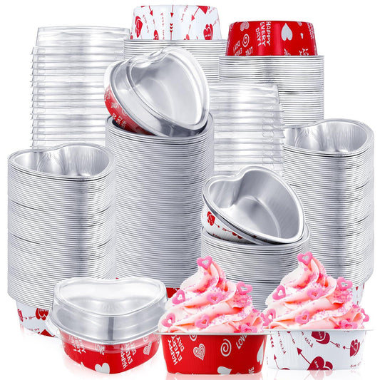Vesici 120 Pieces Valentine's Day Aluminum Foil Cake Pan with Lids Heart Shaped Cake Pans Disposable Mini Foil Pan 3.4 Ounce Heart Pudding Cupcake Cup for Valentine Mother's Day Wedding Birthday - CookCave