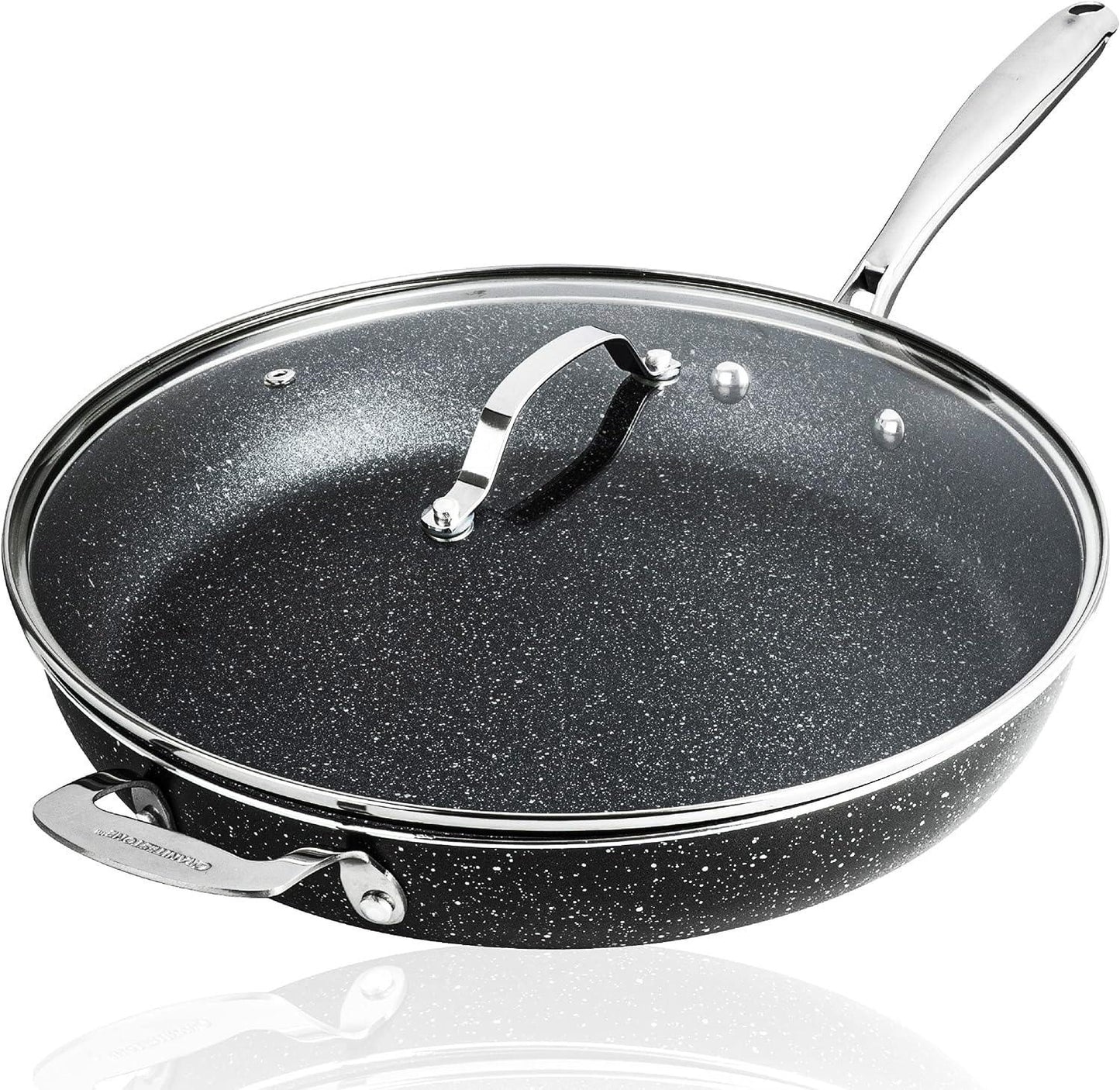 Granitestone 14 Inch Frying Pan with Lid, Large Non Stick Skillet for Cooking, Nonstick, Ultra Durable Mineral and Diamond Coating, Family Sized Open Skillet, Oven/Dishwasher Safe, Black - CookCave