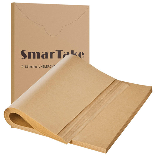 SMARTAKE 200 Pcs Parchment Paper Baking Sheets, 9x13 Inches Non-Stick Precut Baking Parchment, for Baking Grilling Air Fryer Steaming Bread Cup Cake Cookie and More (Unbleached) - CookCave