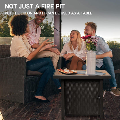 BALI OUTDOORS Propane Gas Fire Pit Table, 30 inch 50,000 BTU Square Gas Firepits with Fire Glass for Outside - CookCave