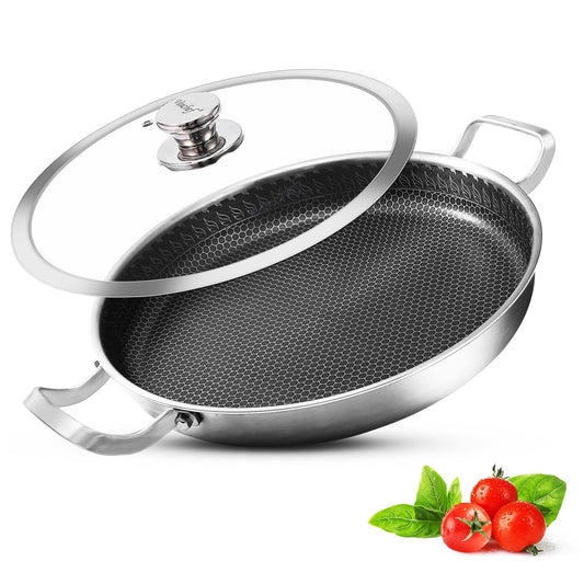 Vinchef Nonstick Skillet with Lid 13 Inch Stainless Steel Pan, PFOA Free, Dishwasher and Oven Safe Cookware, Cooking Pan for Induction Compatible - CookCave