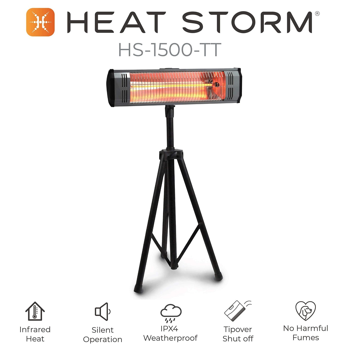 Heat Storm HS-1500-TT Infrared, 7 ft Cord, Tripod + Heater, Black - CookCave