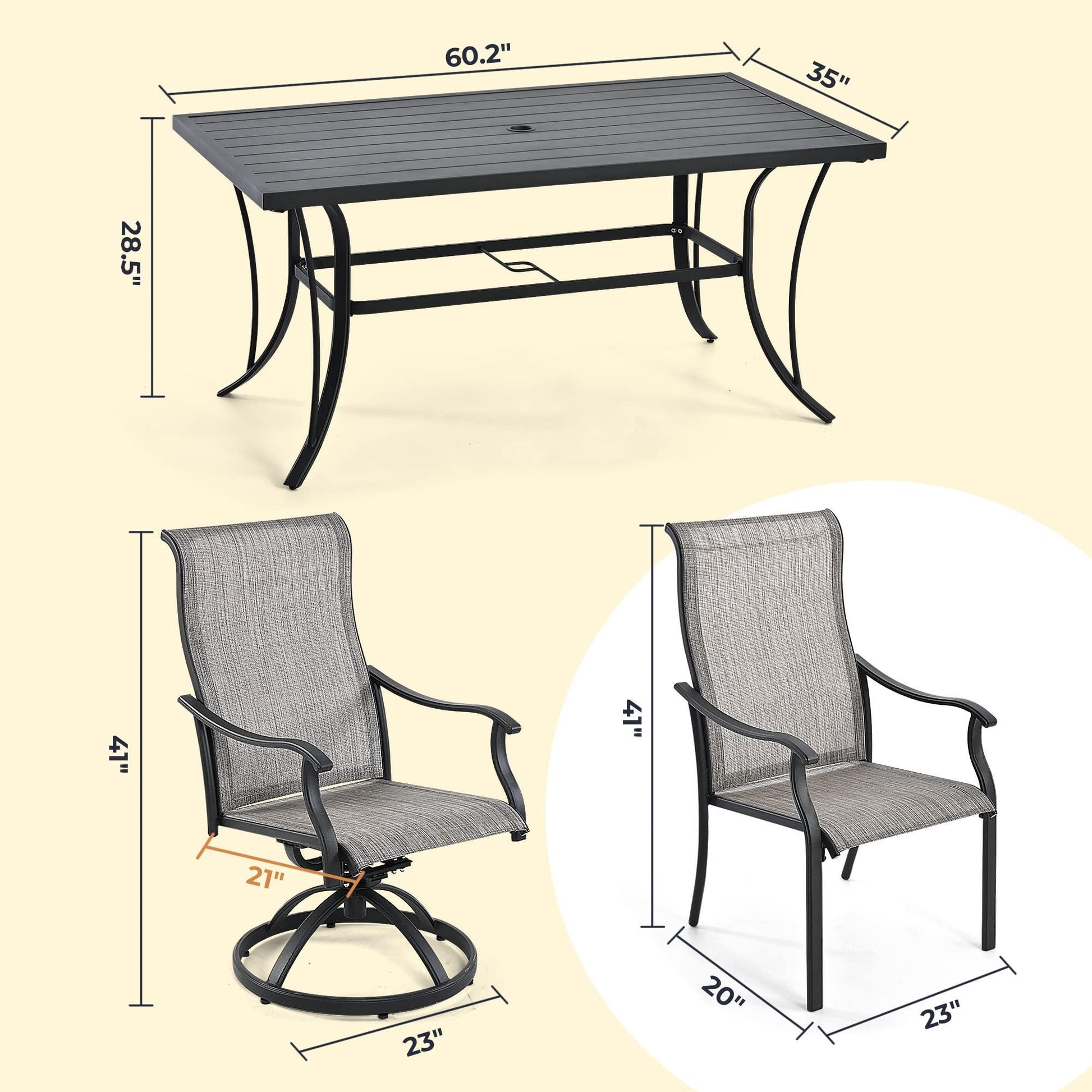 HAPPATIO Patio Dining Set,7 Piece Outdoor Dining Set,Patio Furniture Sets,2 Swivel Dining Chairs,4 Reg.Dining Chairs,Textilene Furniture Set for Patio,Yard,Pool (Gray) - CookCave