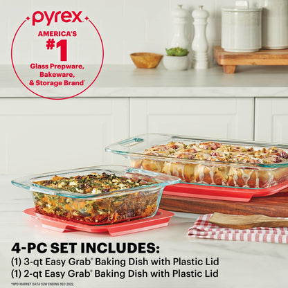 Pyrex 4-Piece Extra Large Glass Baking Dish Set With Lids and Handles, Oven and Freezer Safe - CookCave