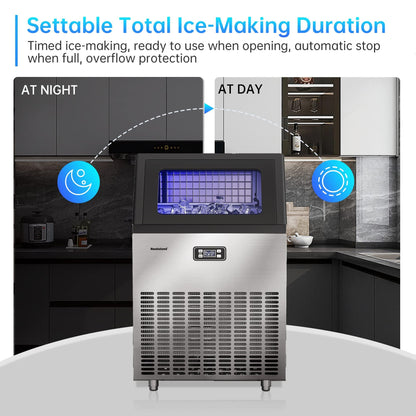 RESTISLAND Commercial Ice Maker Machine, 270 lbs/24 Hours, 48 lbs Storage Bin, Stainless Steel, Blue Light, Freestanding, Great for Home or Business, Includes Ice Scoop, Connecting Hose - CookCave