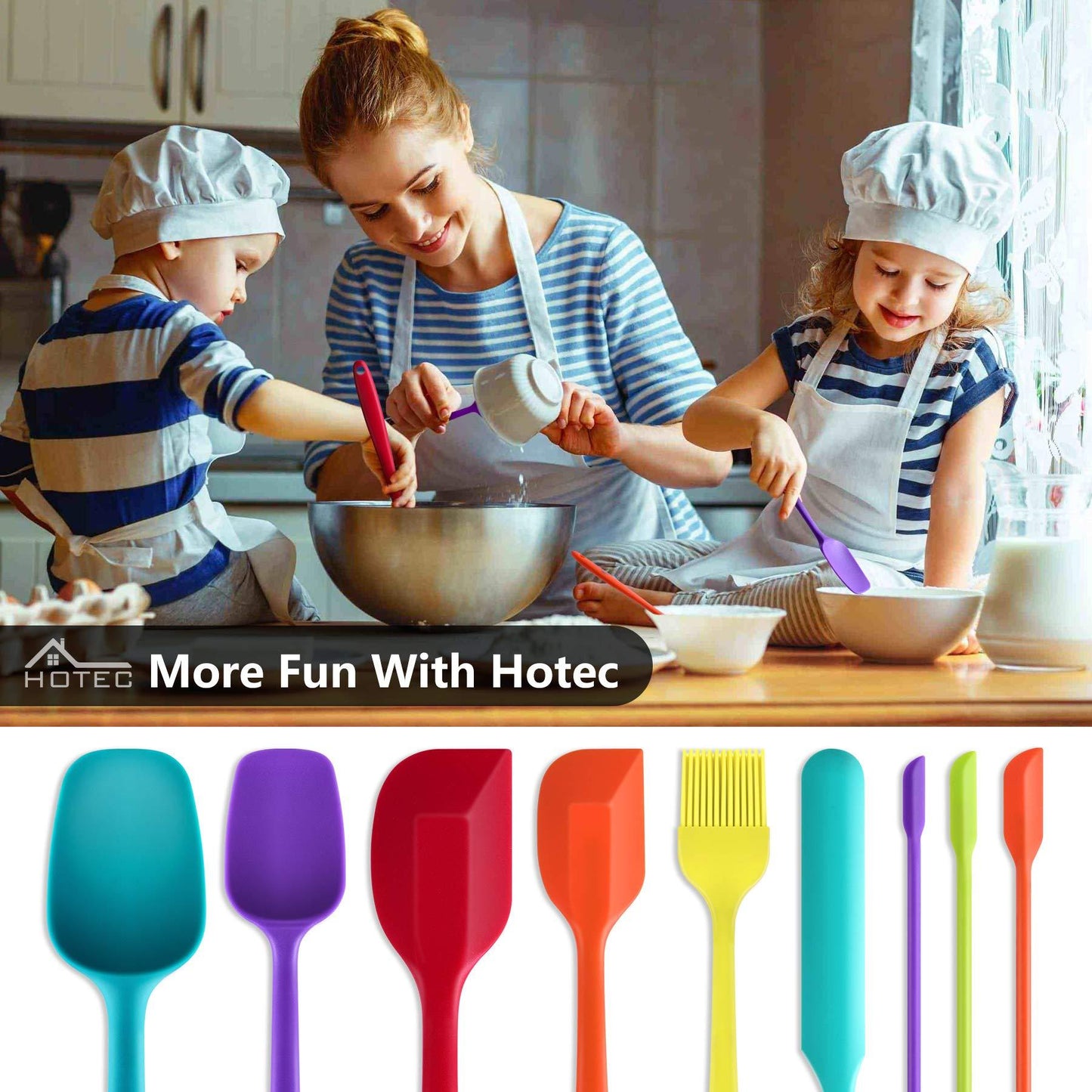 HOTEC Silicone Spatula Set Kitchen Utensils for Baking Cooking Mixing Heat Resistant Non Stick Cookware Food Grade BPA Free Dishwasher Safe (Multi-Color) Set of 9 - CookCave