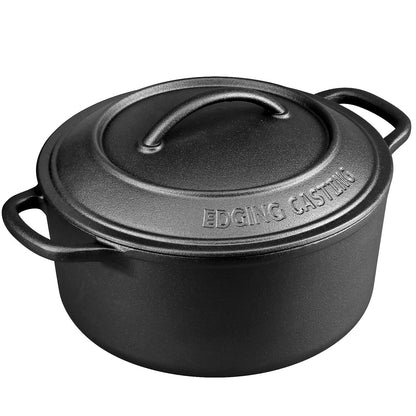 EDGING CASTING Pre-Seasoned Cast Iron Dutch Oven Pot with Lid Dual Handle, Round 5 Quart, Black - CookCave