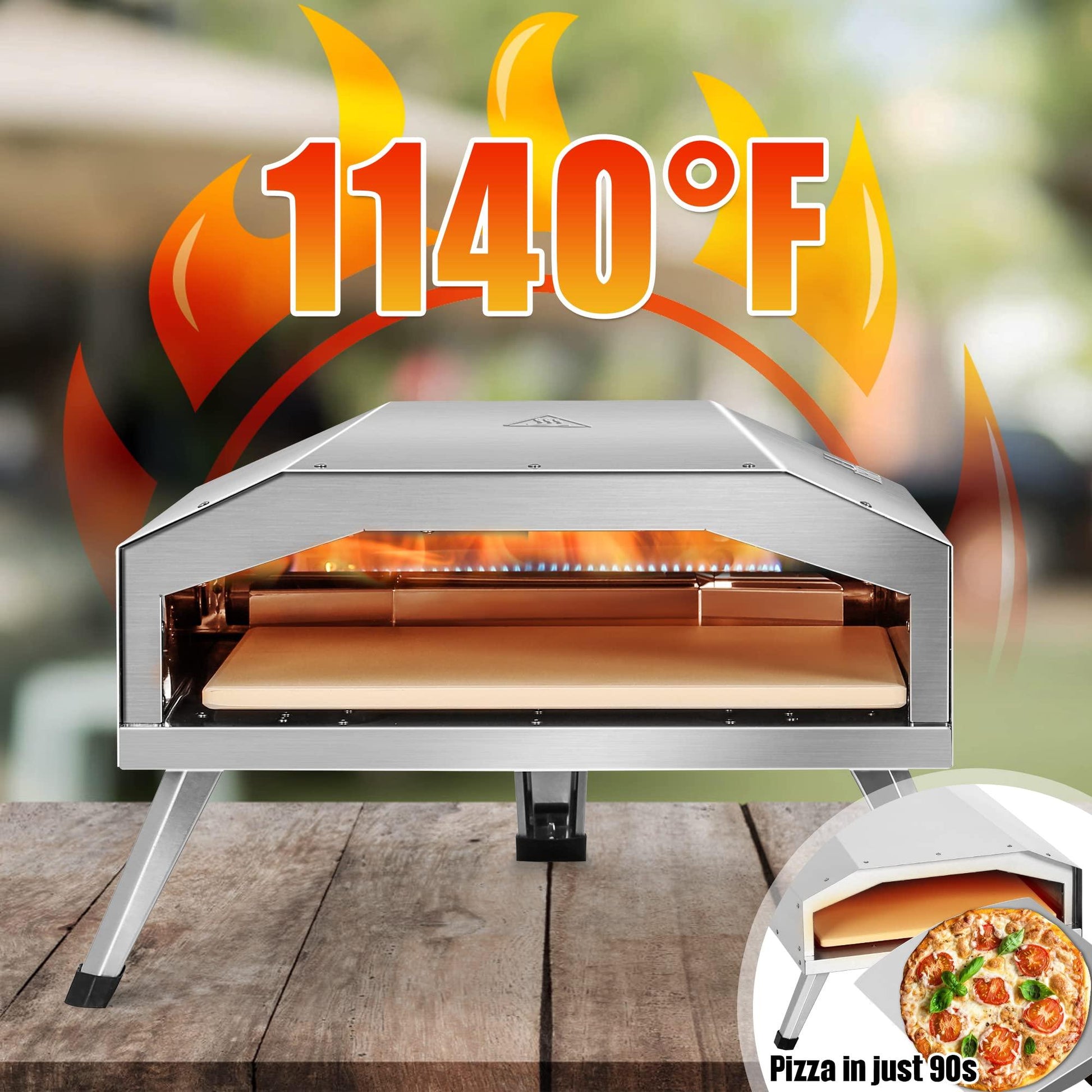 BIG HORN Gas Pizza Oven, 12 inch Portable Stainless Steel Propane Pizza Oven, Outdoor Pizza Maker with Stone for Baked Pizza - CookCave