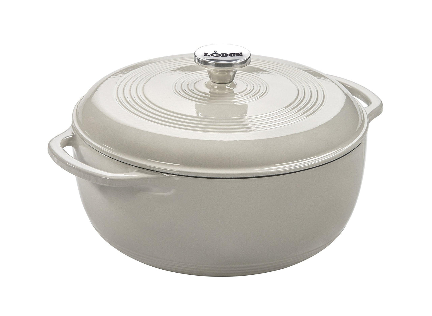 Lodge 6 Quart Enameled Cast Iron Dutch Oven with Lid – Dual Handles – Oven Safe up to 500° F or on Stovetop - Use to Marinate, Cook, Bake, Refrigerate and Serve – Oyster White - CookCave