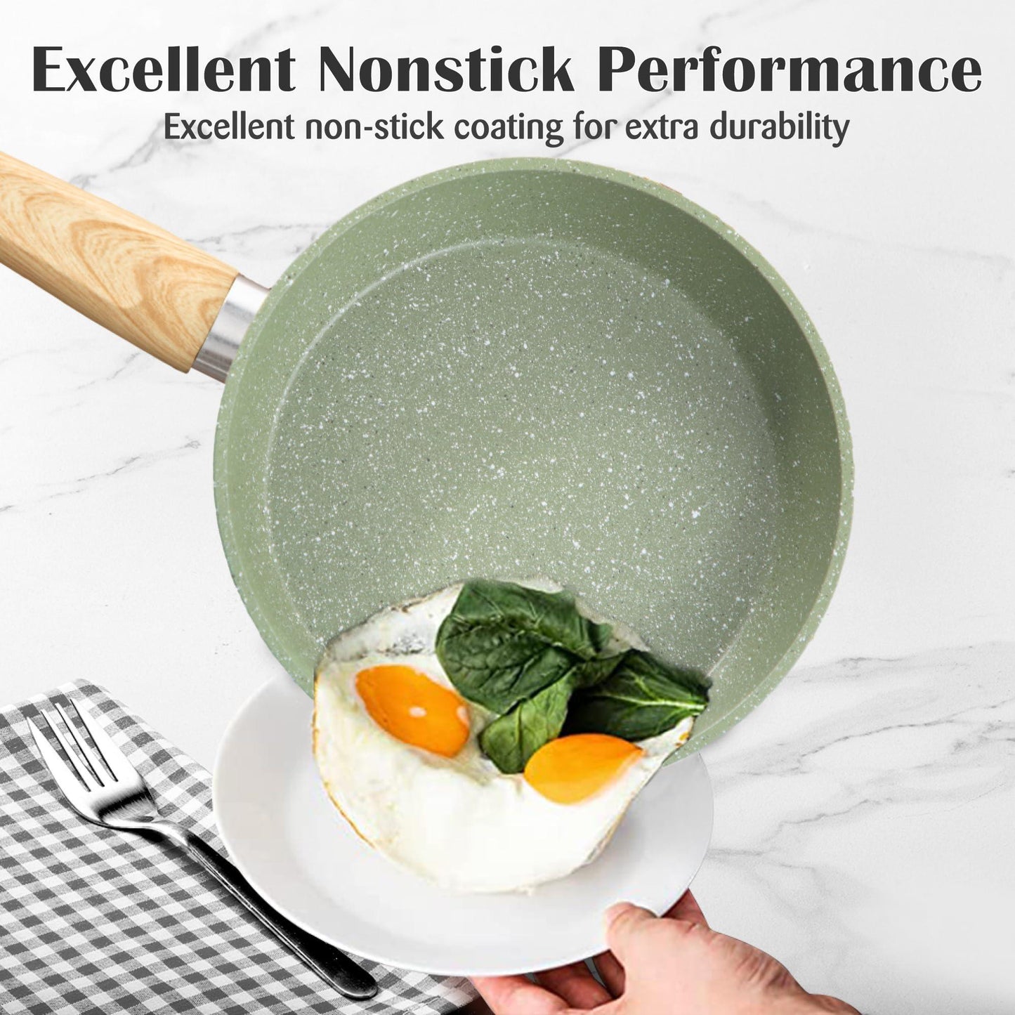 DishDelight Induction Nonstick Pots and Pans Set, 12 Piece Kitchen Cookware Sets, Nonstick Granite Frying Pan Set, Green - CookCave