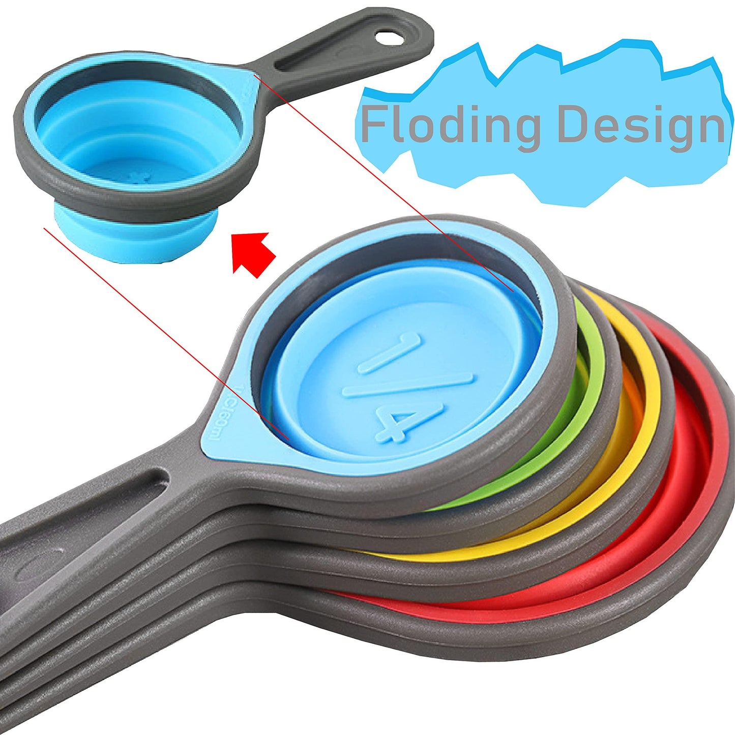 Collapsible Silicone Soft Measuring Cups and Measuring Spoons,8 pieces Portable Food Grade Silicone Measurement Cup for Liquid & Dry Measuring Baking &Utensils & Travel Measuring Cup，space saver - CookCave