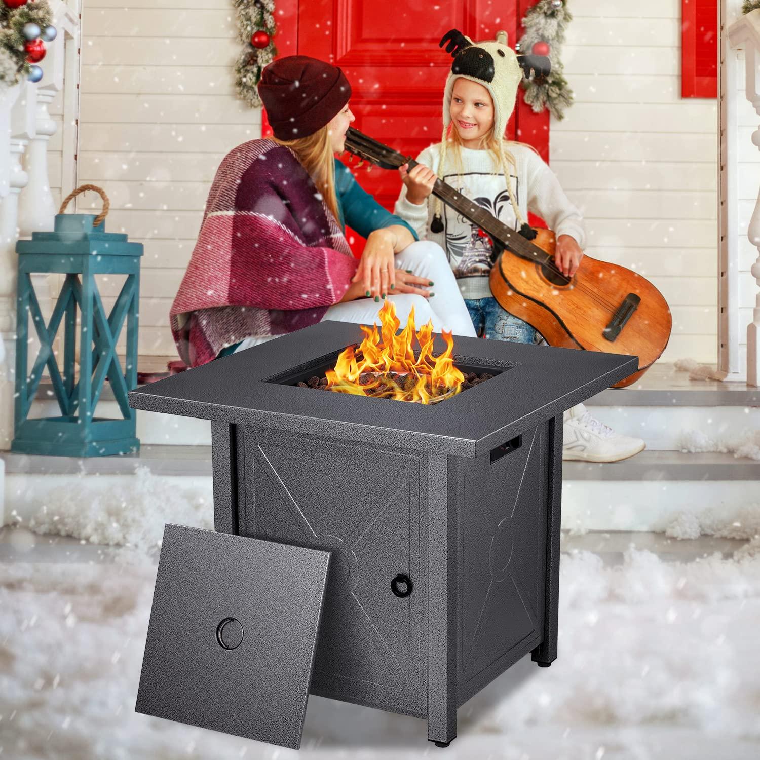 R.W.FLAME 28'' Fire Pit Table,Propane Fire Pit Table,41000BTU,propane fire pit,Portable Outdoor Fire Pit with Lava Racks,Lid & Rain Cover.Smokeless Gas Fire Pit Table for Outside Paito/Garden/Backyard - CookCave