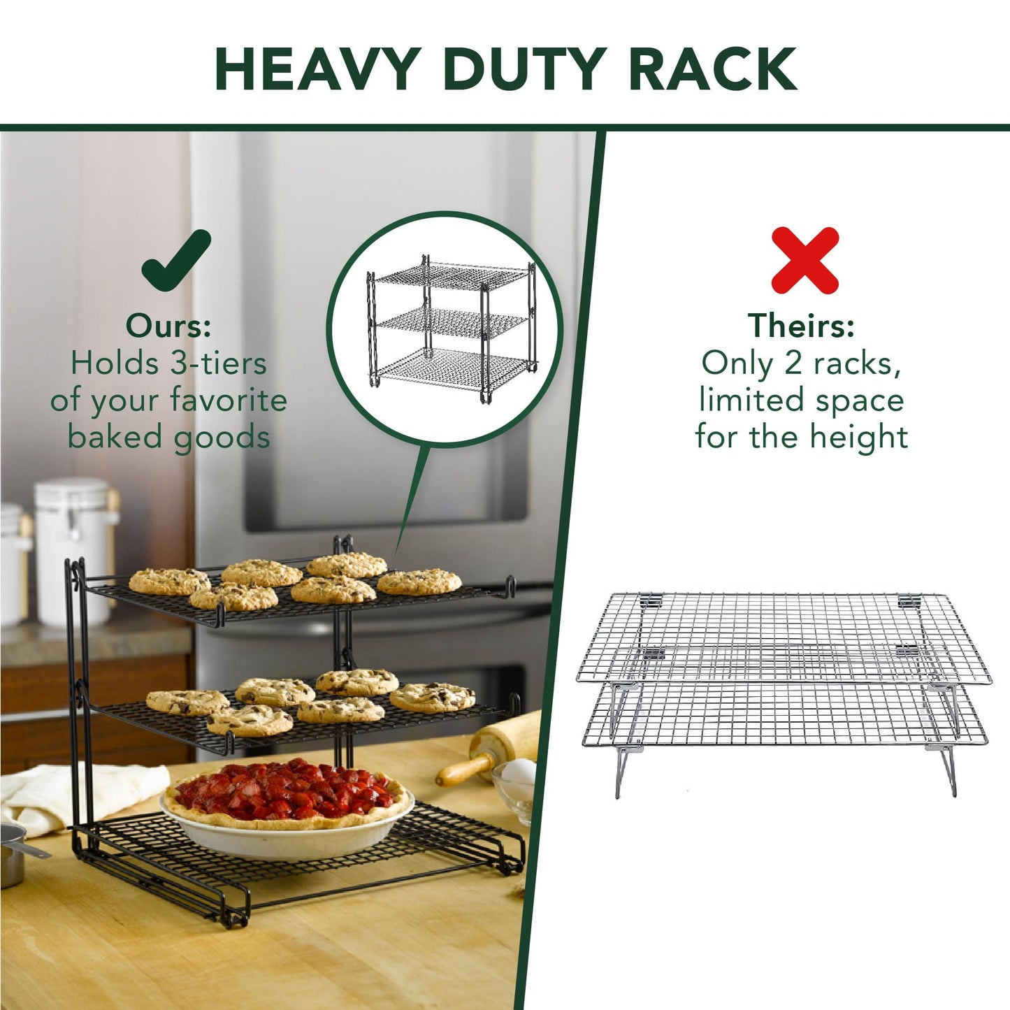 Nifty 3-Tier Cooling Rack – Non-Stick Coating, Wire Mesh Design, Dishwasher Safe, Collapsible Kitchen Countertop Organizer, Use for Baking Cookies, Cakes, Pies - CookCave