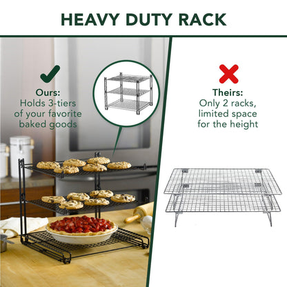 Nifty 3-Tier Cooling Rack – Non-Stick Coating, Wire Mesh Design, Dishwasher Safe, Collapsible Kitchen Countertop Organizer, Use for Baking Cookies, Cakes, Pies - CookCave