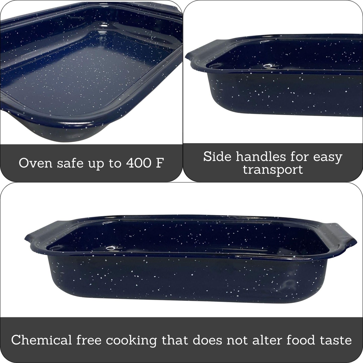 IMUSA USA Traditional Blue Speckled Roaster/Baking Pan 16" x 12” - CookCave