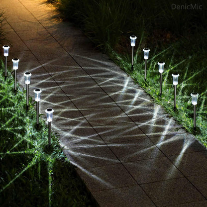 DenicMic Solar Pathway Lights Outdoor 10 Pack LED Waterproof Stainless Steel Garden Stake Lights for Path, Walkway, Driveway, Yard, Patio, Garden Decor (Cold White) - CookCave