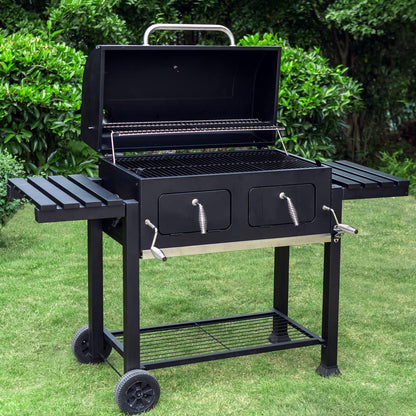 Sophia & William Extra Large Charcoal BBQ Grills with 794 SQ.IN. Cooking Area, Outdoor Barbecue Grill with Dual-Zone Individual & Adjustable Charcoal Tray and 2 Foldable Side Table, Black - CookCave