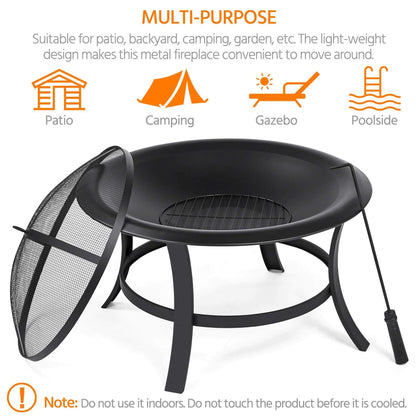 Yaheetech Fire Pits 29in Fire Pit for Outside Round Wood Burning Burning Firepits Fire Bowl with Spark Screen for BBQ Backyard Patio Camping, Black - CookCave