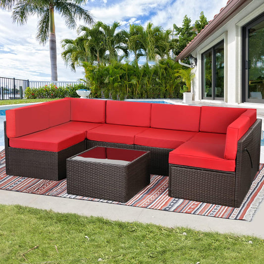 U-MAX Outdoor Sectional Furniture Chair Set with Cushions and Coffee Table,Patio PE Rattan Wicker Sofa, 7 Piece - CookCave