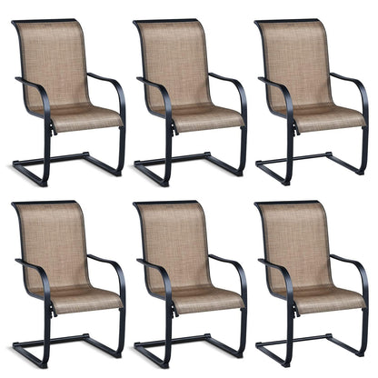 Tangkula 6 Pieces Patio Dining Chairs, Outdoor C Spring Motion Dining Chair Set w/Armrests & Neck Support, High Back Weather Resistant Steel Chairs w/Breathable Fabric for Pool, Lawn, Backyard - CookCave