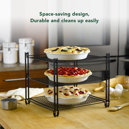 Nifty 3-Tier Cooling Rack – Non-Stick Coating, Wire Mesh Design, Dishwasher Safe, Collapsible Kitchen Countertop Organizer, Use for Baking Cookies, Cakes, Pies - CookCave