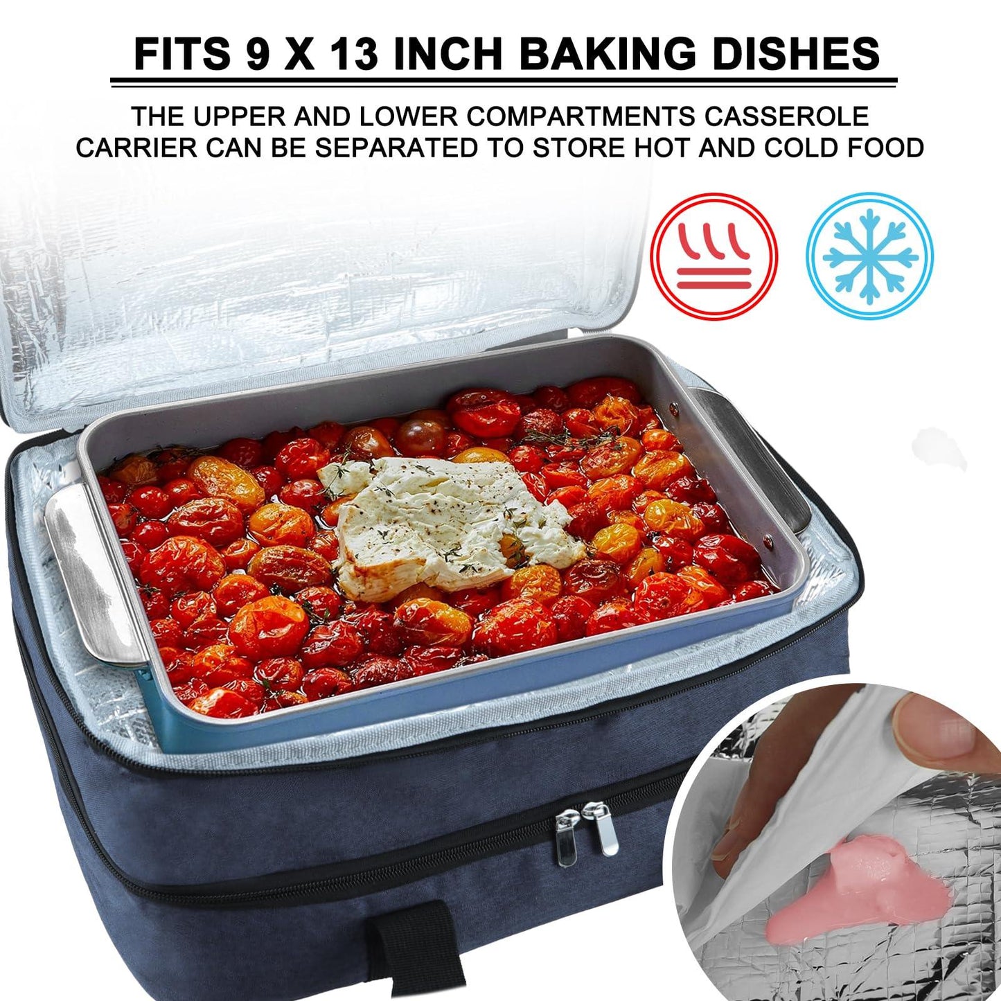 esouler Double Insulated Casserole Carrier Bag Hot & Cold Food Carrier Bag Lasagna Holder Lunch Bag for Picnics, Parties, Travel, Fits 9 x 13 Inches Casserole Dish-Blue - CookCave