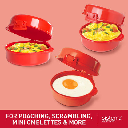 Sistema Microwave Egg Cooker and Poacher with Steam Release Vent, Dishwasher Safe, 9.16-Ounce, Red - CookCave