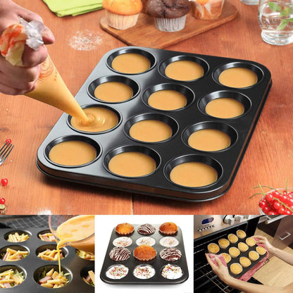 Muffin Pan, 12 Cupcake Pan, 2 Sets of Nonstick Brownie Bakeware Muffin Tin, Cupcake Tray, Baking Pan for Kitchen Oven, Black 13.9 x 10.5 x 1.2 inches - CookCave