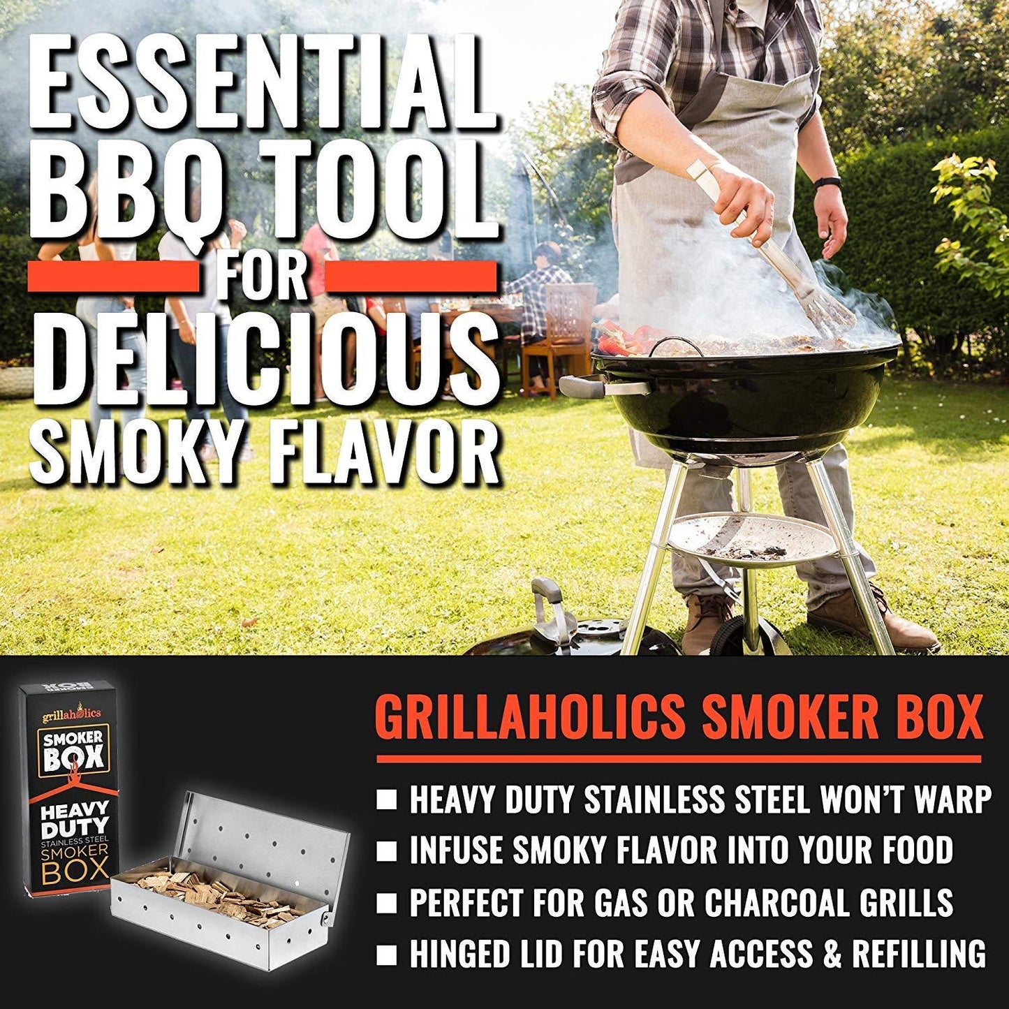 Grillaholics Smoker Box, Top Meat Smokers Box in Barbecue Grilling Accessories, Add Smokey BBQ Flavor on Gas Grill or Charcoal Grills with This Stainless Steel Wood Chip Smoker Box - CookCave