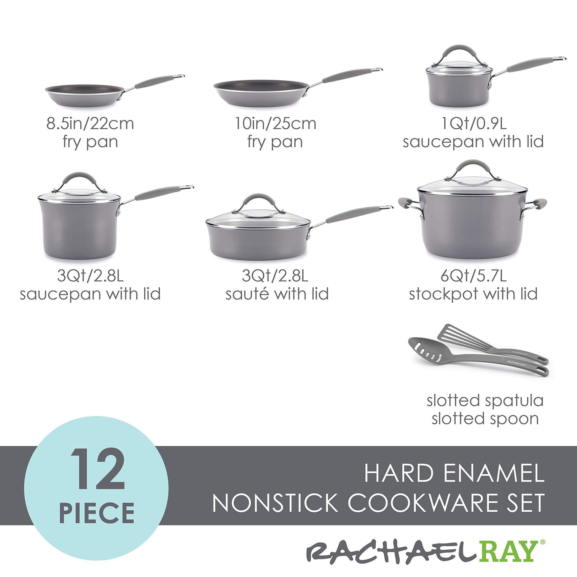 Rachael Ray - 16802 Rachael Ray Cucina Nonstick Cookware Pots and Pans Set, 12 Piece, Sea Salt Gray - CookCave