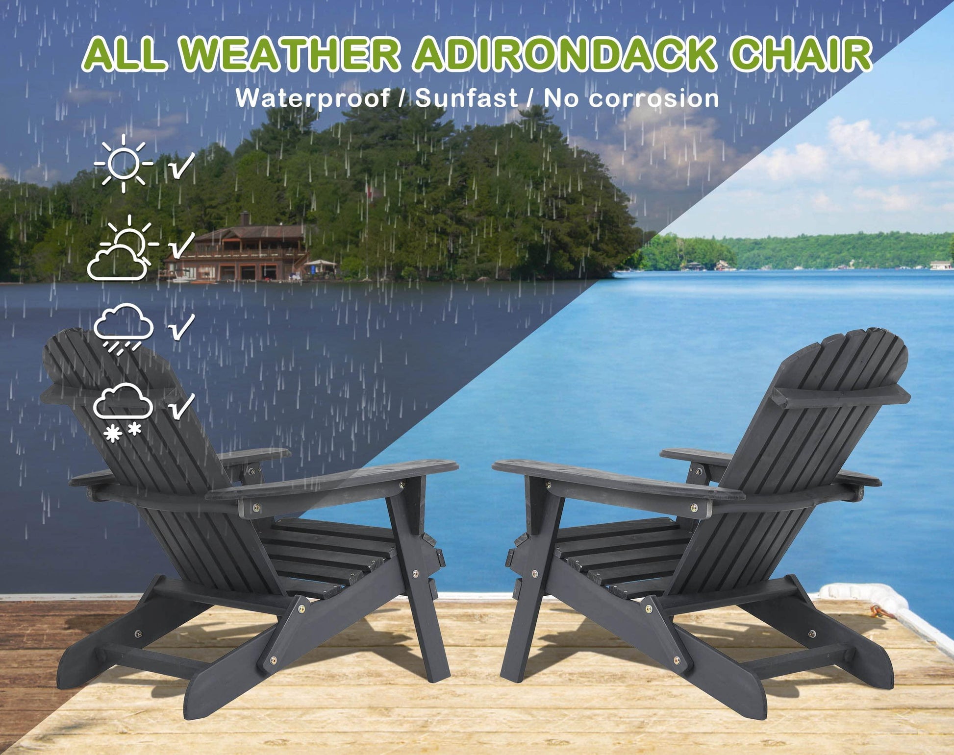 Ckofgdsue Adirondack Chairs Set of 2,Fire Pit Chairs with Wide Handrail for Outdoor,Weather Resistant Lawn Chairs for Garden Lawn Pool Beach Firepit,Folding Adirondack Chair,Patio Chairs - CookCave