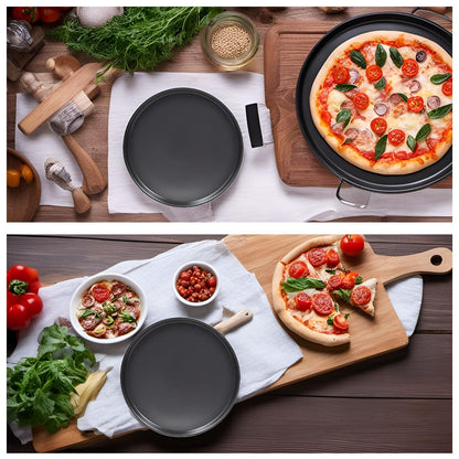 RHBLME 6 Pack Round Pizza Pan, 12.6 Inch Black Pizza Pan for Oven Non Stick Pizza Pan, Reusable Pizza Oven Tray Bakeware Pizza Tray for Restaurant Kitchen, Easy to Clean & Dishwasher Safe - CookCave