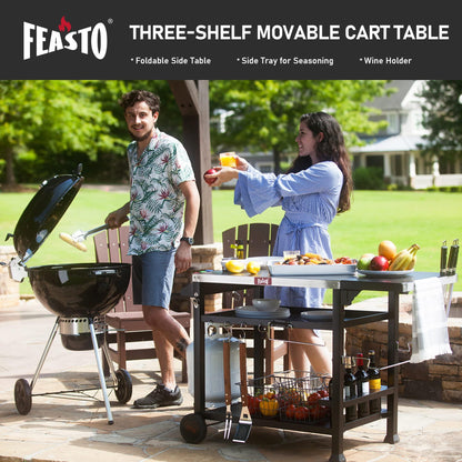 Feasto 3-Shelf Movable Outdoor Prep Table, Pizza Oven Table, BBQ Grilling Table,Grill Cart with Side Table, Home & Outdoor Stainless Steel Table Top Grill Table on 2 Wheels, L50 xW21.7 xH33 - CookCave