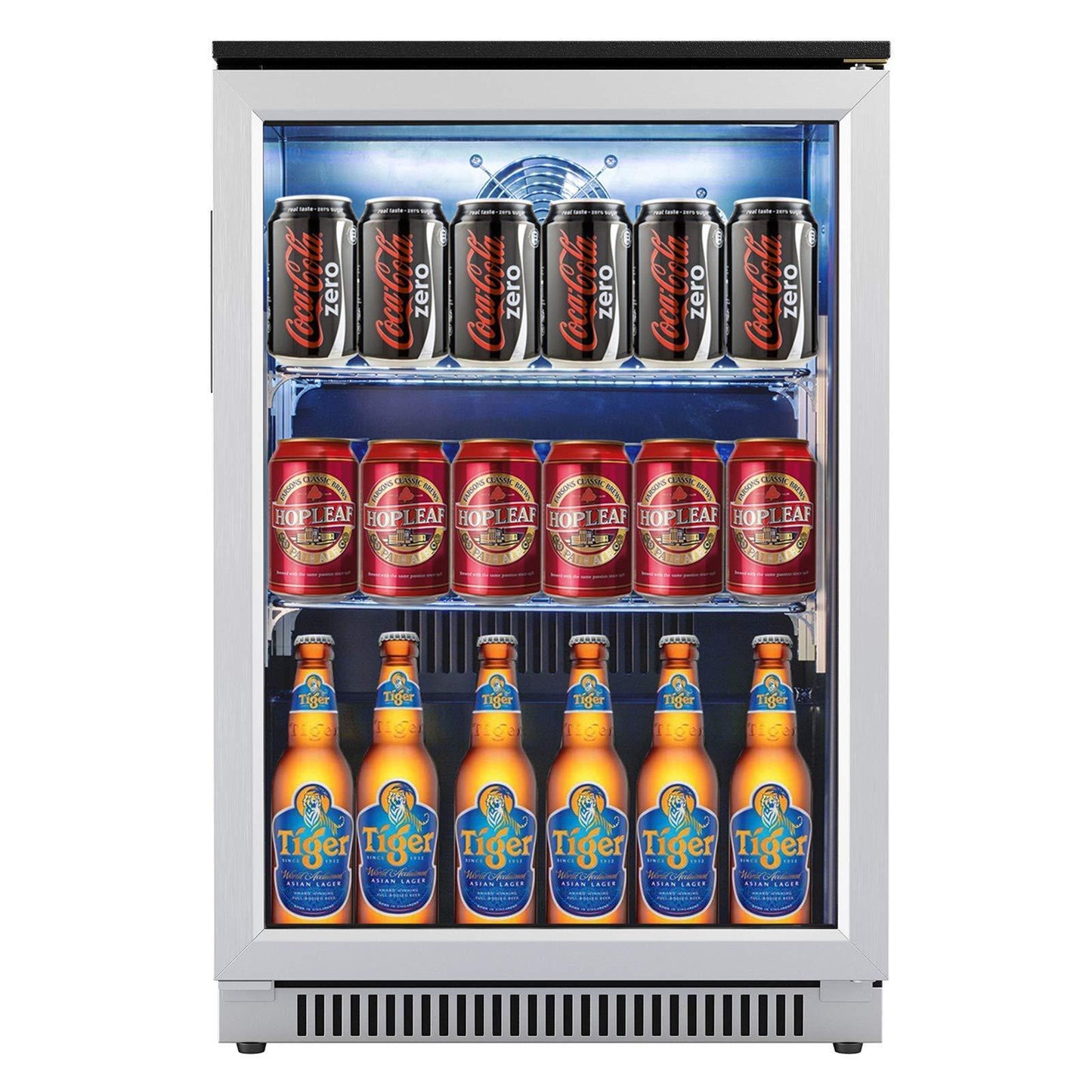 Advanics 20 Inch Wide Built in Beverage Refrigerator with Clear Glass Front Door, 120 Can Under Counter Cabinet Soda Beer Drink Cooler Center Large, Undercounter Bar Display Fridge for Man Cave Garage - CookCave