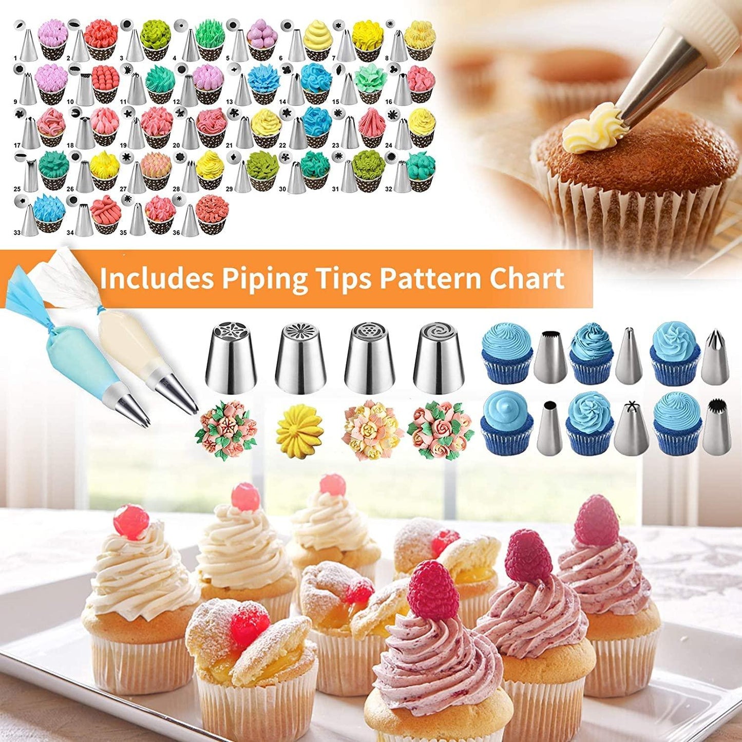Cake Decorating Tools Supplies Kit: 236pcs Baking Accessories with Storage Case - Piping Bags and Icing Tips Set - Cupcake Cookie Frosting Fondant Bakery Set for Adults Beginners or Professional, Blue - CookCave