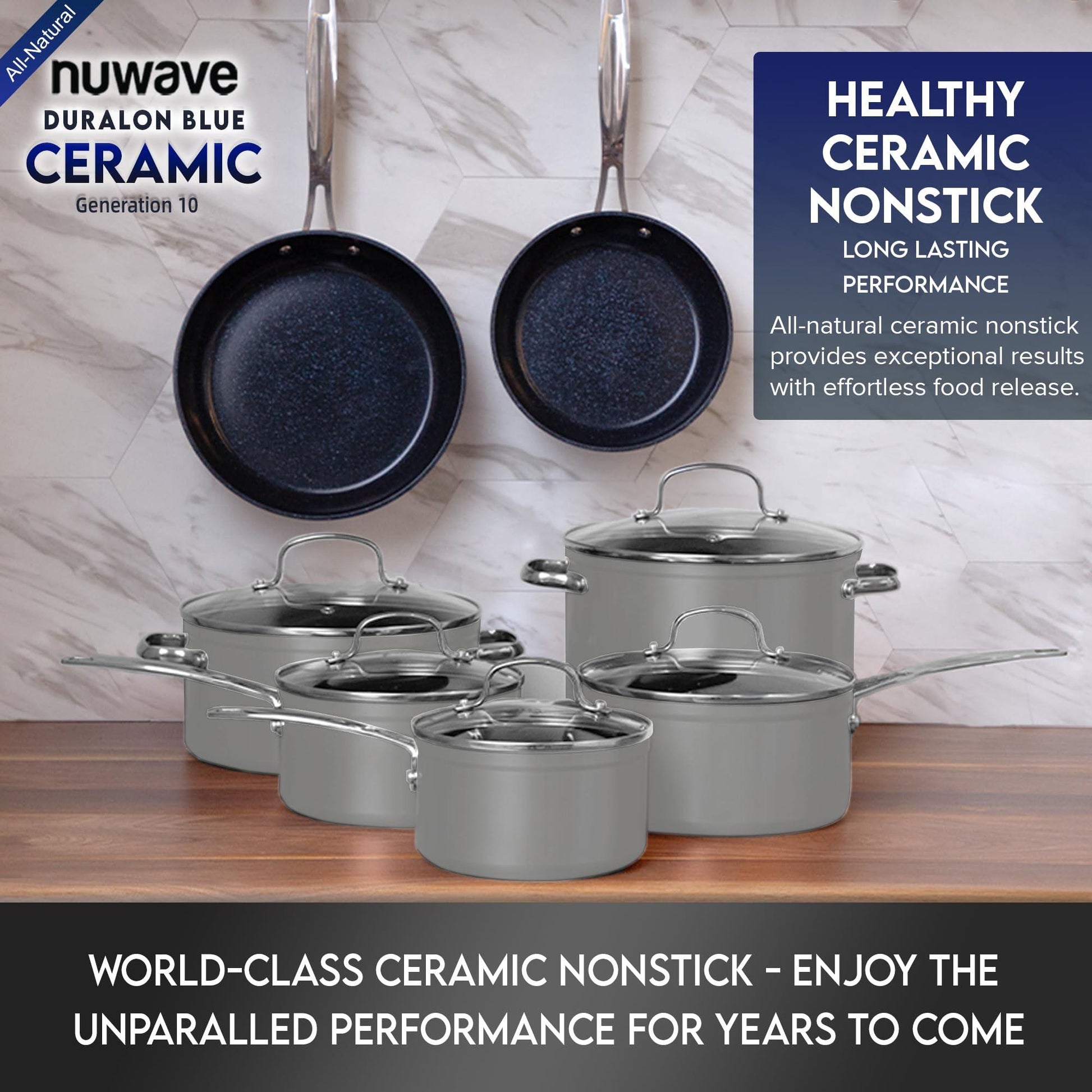 Nuwave Diamond-Infused Ceramic Nonstick Cookware Set, Scratch Resistant & PFAS Free, Oven & Dishwasher Safe with Tempered Glass Lids & Stay-Cool Handles - CookCave