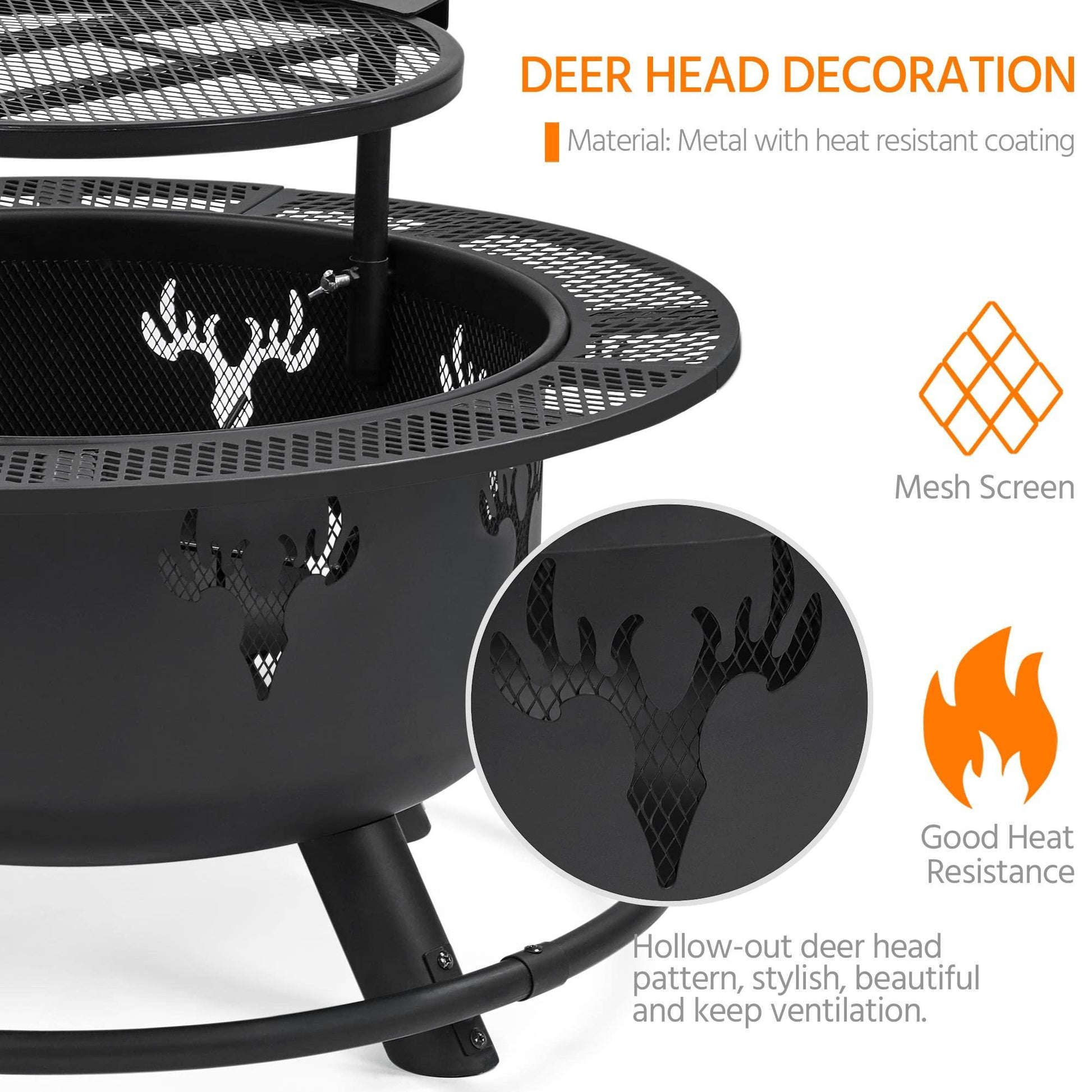 Yaheetech 32in Fire Pit Outdoor Wood Burning Firepits Outdoor Fireplace with 18.5 Inch Swivel Cooking Grill Grate & Poker Fire Bowl for Camping, Backyard, BBQ, Garden, Bonfire - CookCave