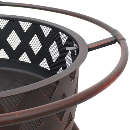 Sunnydaze Bronze Crossweave Wood-Burning Fire Pit - Includes Spark Screen, Fireplace Poker, and Round Cover - 36-Inch - CookCave