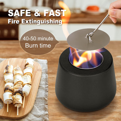 Tabletop Fire Pit Fireplace Indoor: Mini Personal Table top Firepit Fire Place Rubbing Alcohol Flame Bowl for Smores Maker Outdoor Patio Portable Smokeless Firebowl - Black Ceramic - CookCave