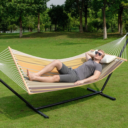 Gafete 55'' Hammock with Stand Included, Waterproof Textilene 2 People Hammocks, 12ft Heavy Duty Steel Stand, for Backyard Patio Outdoor, Max 475lbs Capacity, Quick Dry (Coffee) - CookCave